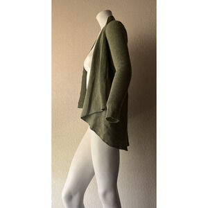Eileen Fisher Women's Sweater medium green Light Wool Open Cardigan Wrap vest